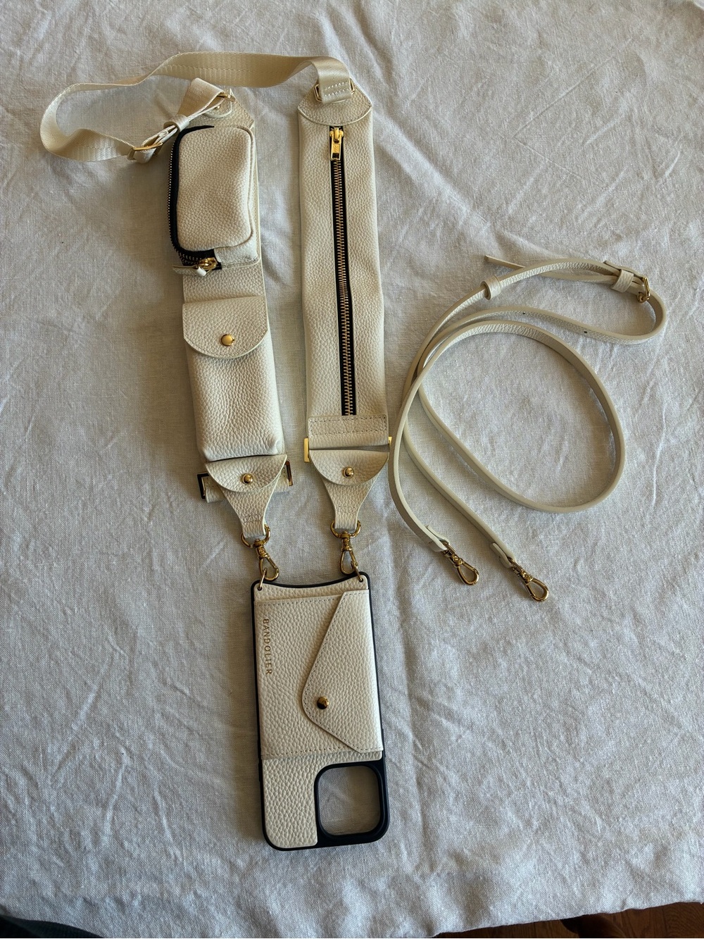 Bandolier Billie Utility Crossbody Case in Ivory/Gold iPhone 13 14 15 Pro